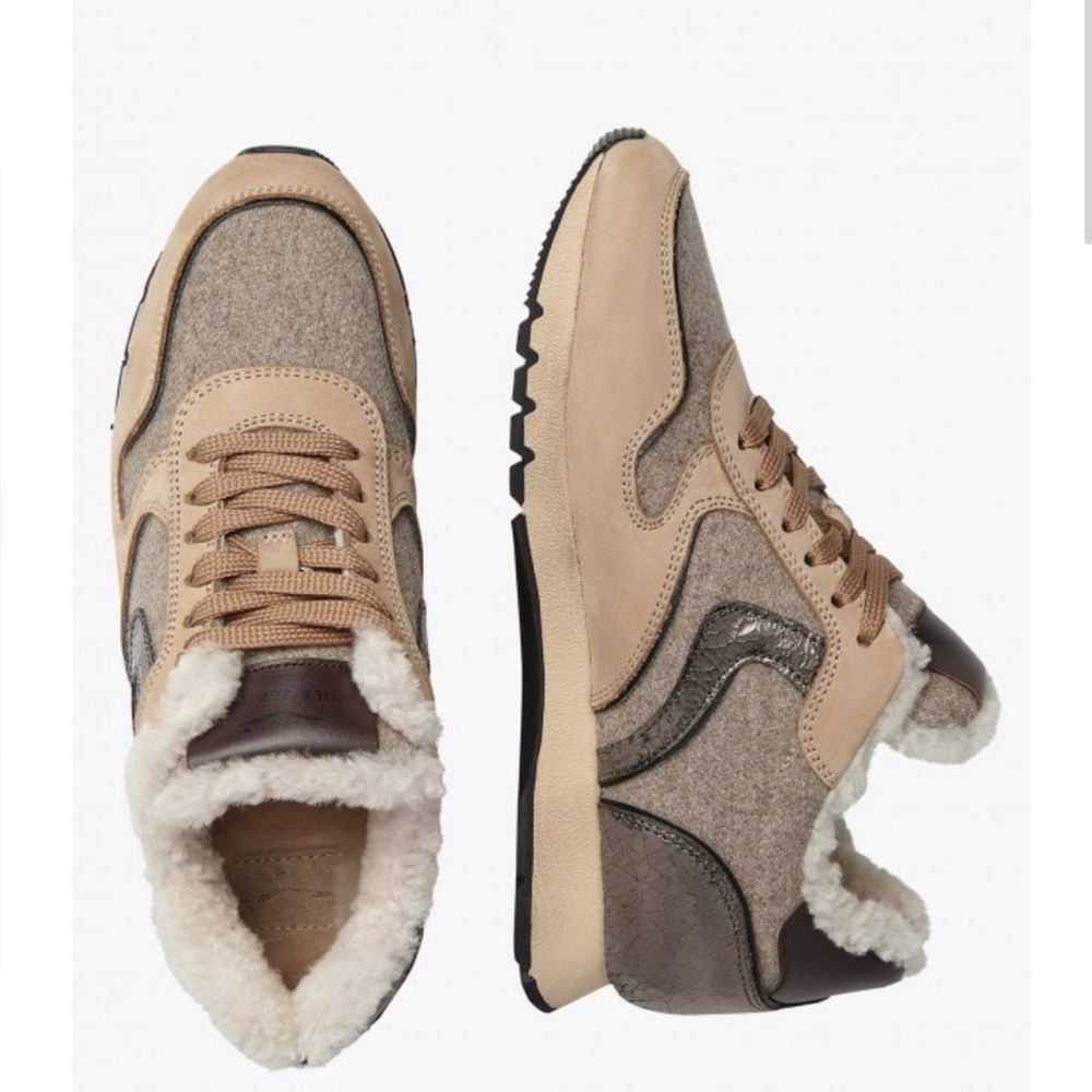 NWT VOILE BLANCHE JULIA Fur Leather And Fabric Sneakers in BEIGE - Picture 3 of 16